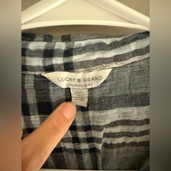 Lucky Brand Striped Button Up Plaid Shirt Womens SZ SP Blue Gauze 100% Cotton - Picture 2 of 8